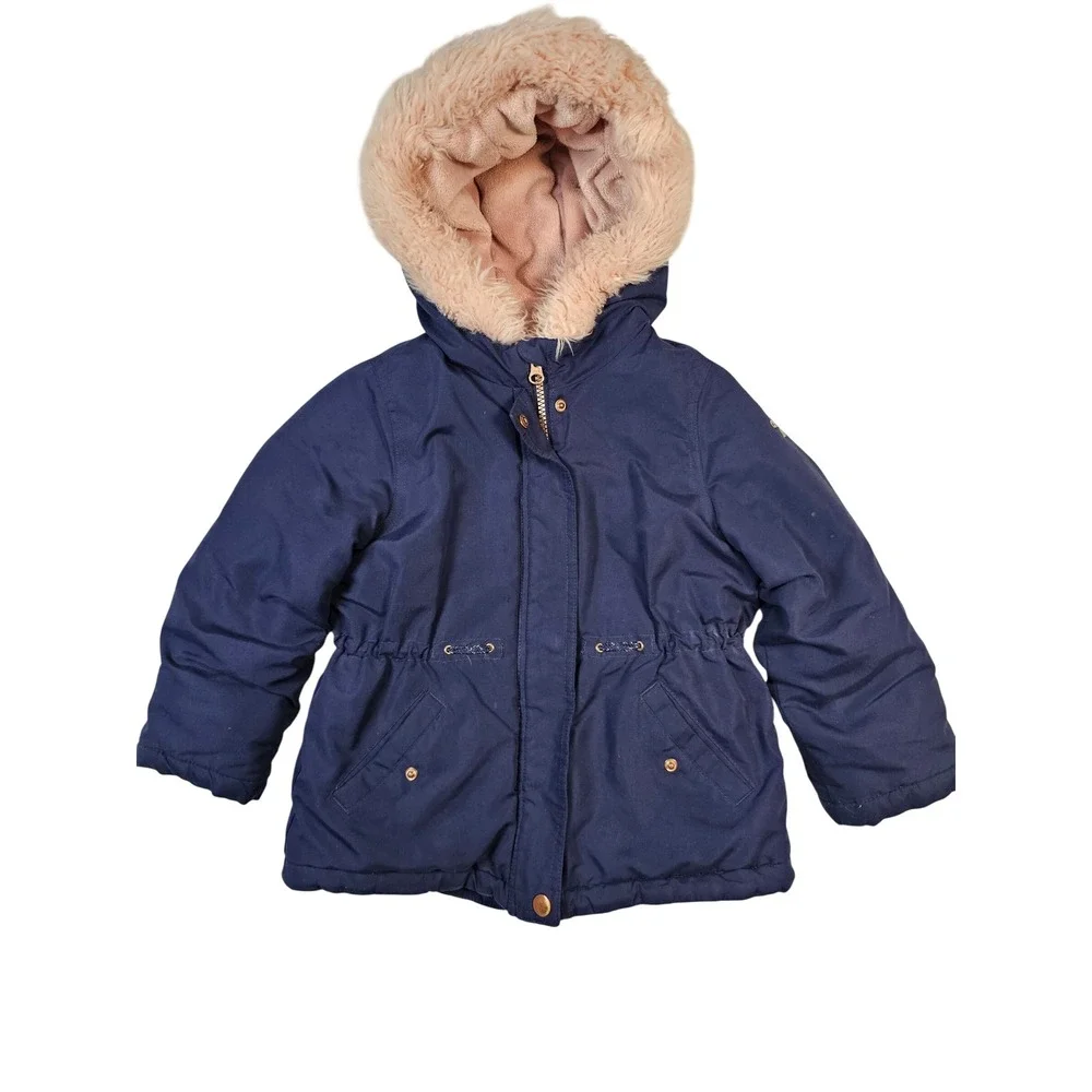 OshKosh Bgosh Girls Navy Blue Faux Fur Hooded Parka Winter Jacket Size 5